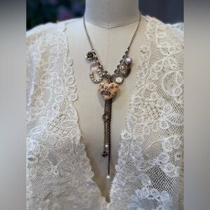 Betsey Johnson Tea Party Heart Locket and Pearl Necklace.